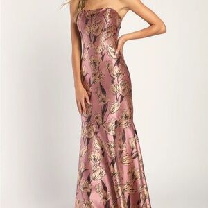 Floral Strapless Pink Dress